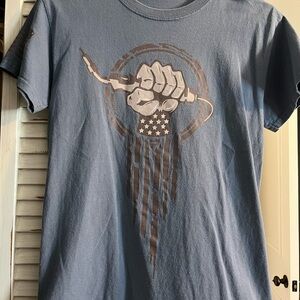 Men’s Welding Graphic Tee with Fist & Flag Design - Blue